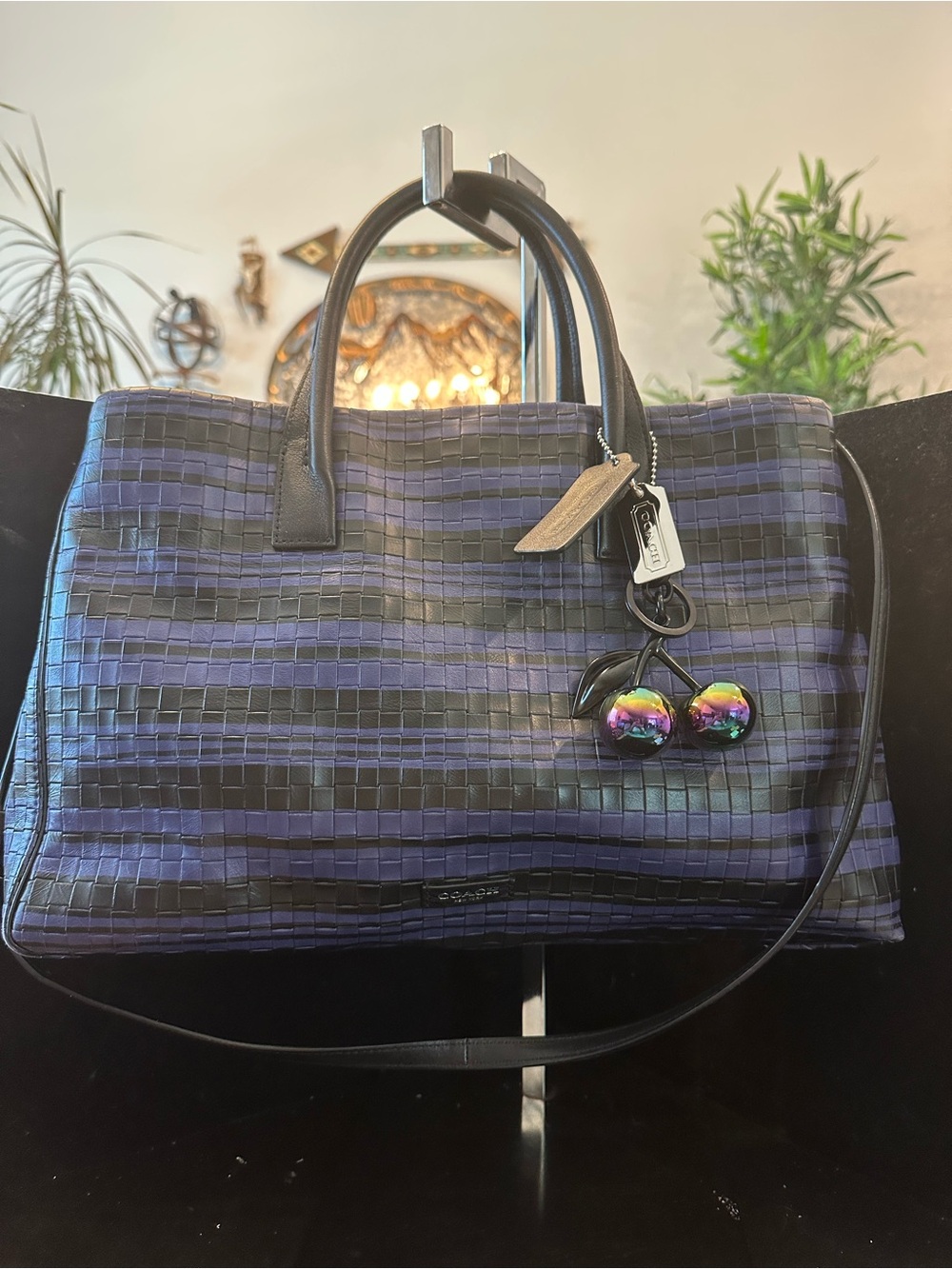Coach#377 Bleecker Studio tote Blue & Black Woven embossed leather - Picture 2 of 15